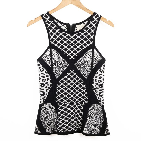 Nicole Miller Artelier Black & White Peplum Double Knit Tank Top Small - Picture 6 of 11